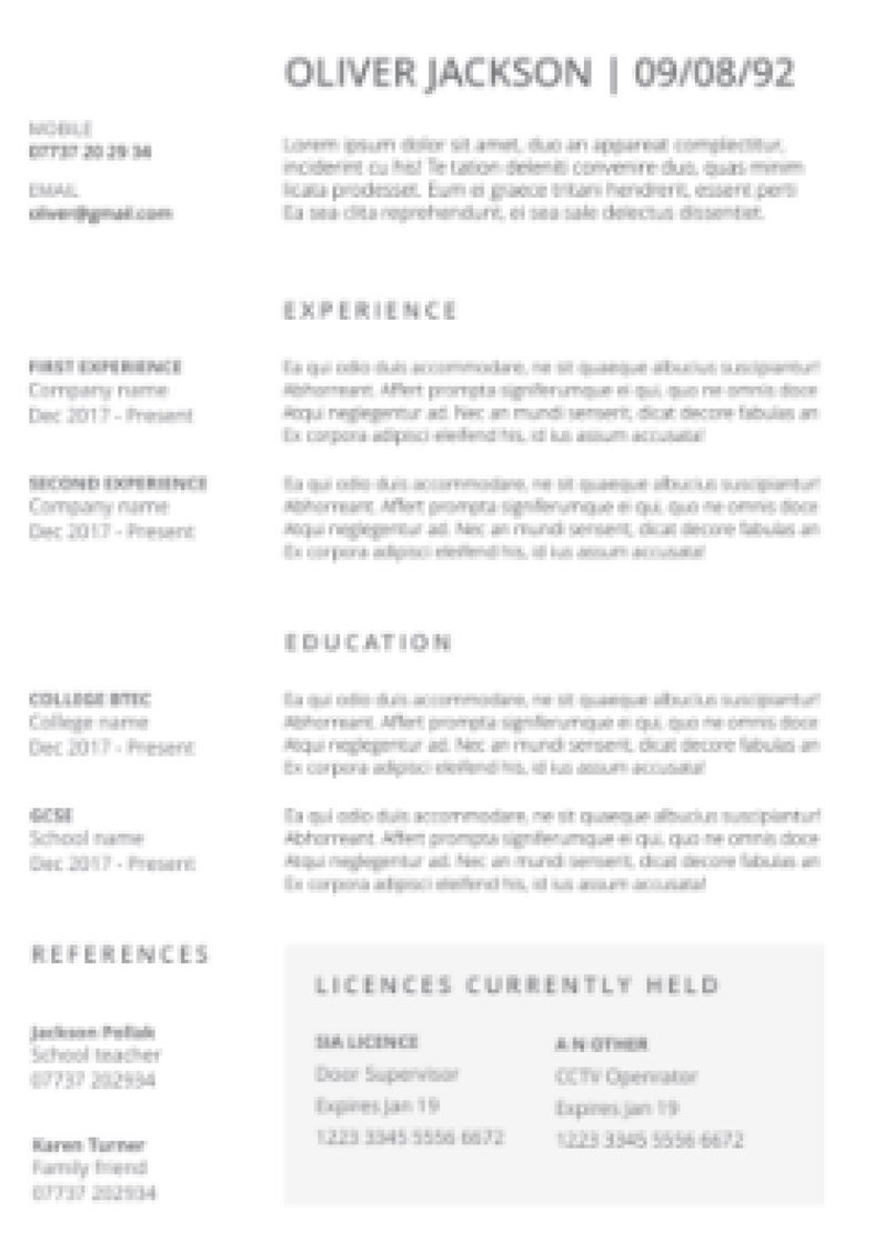 free security cv builder from get licensed