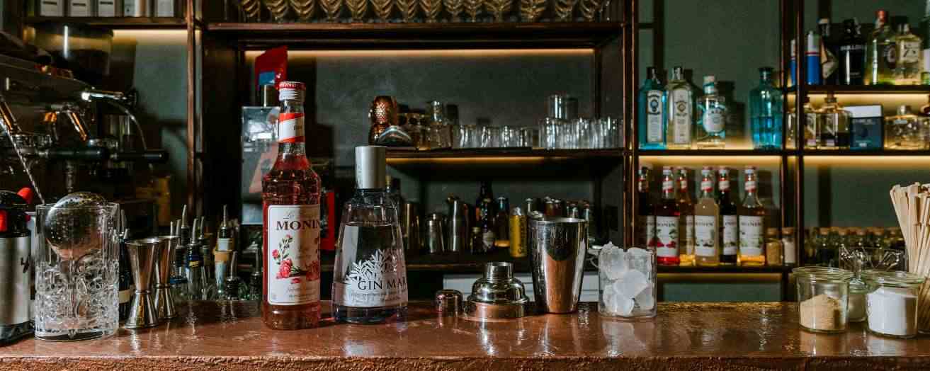 alcoholic beverages at a bar