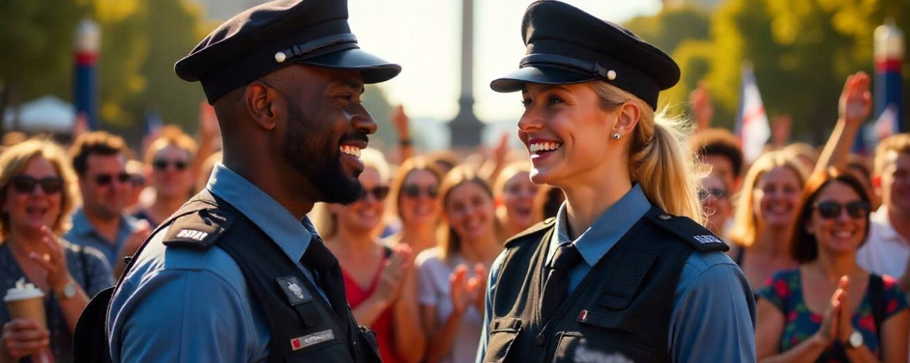 a crowd cheering two security officers on International Security Officers' Day
