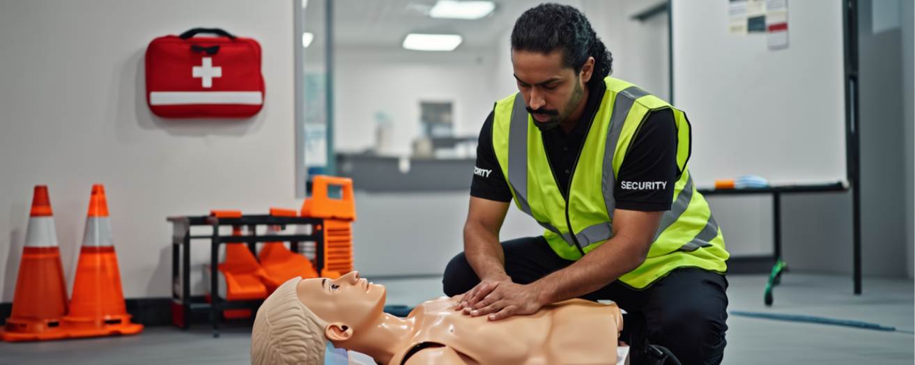 a security worker learning first aid and emergency response skills