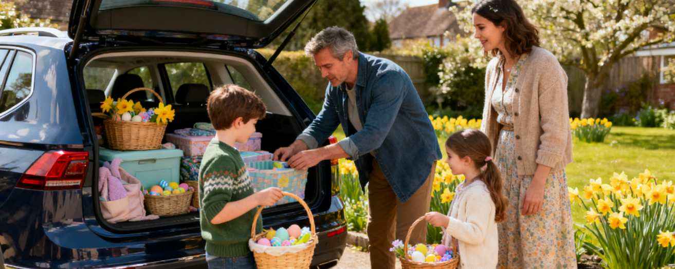 a family travelling on Easter in the UK