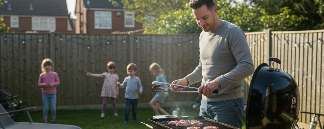 a man barbecuing dinner in his backyard