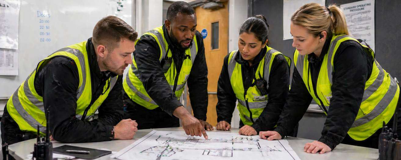 security officers reviewing a venue plan