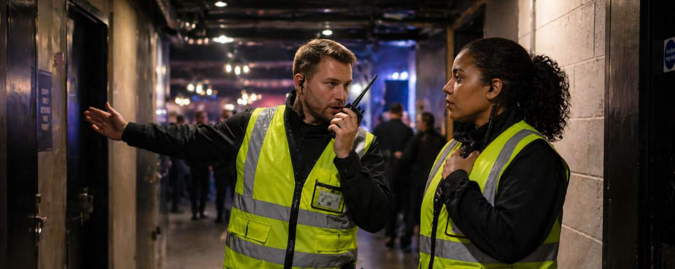 two security officers coordinating