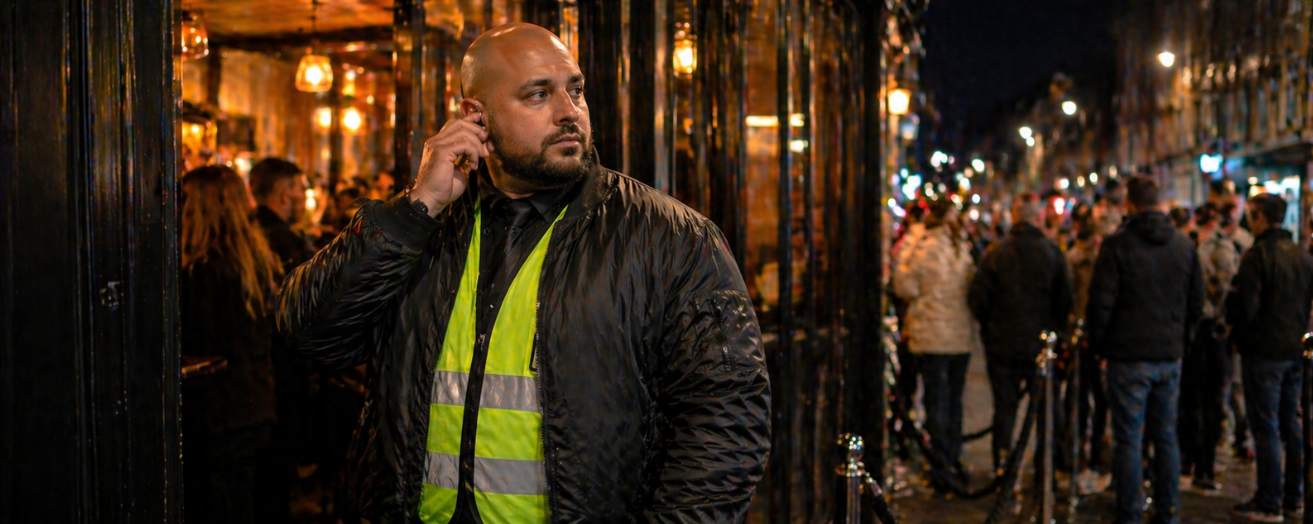 a security worker calm, vigilant, and prepared while on duty