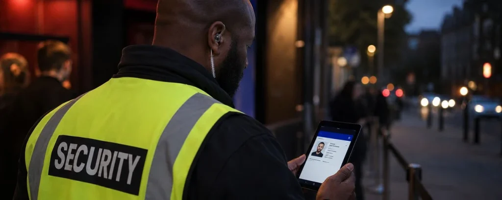 an SIA officer verifying his SIA card details