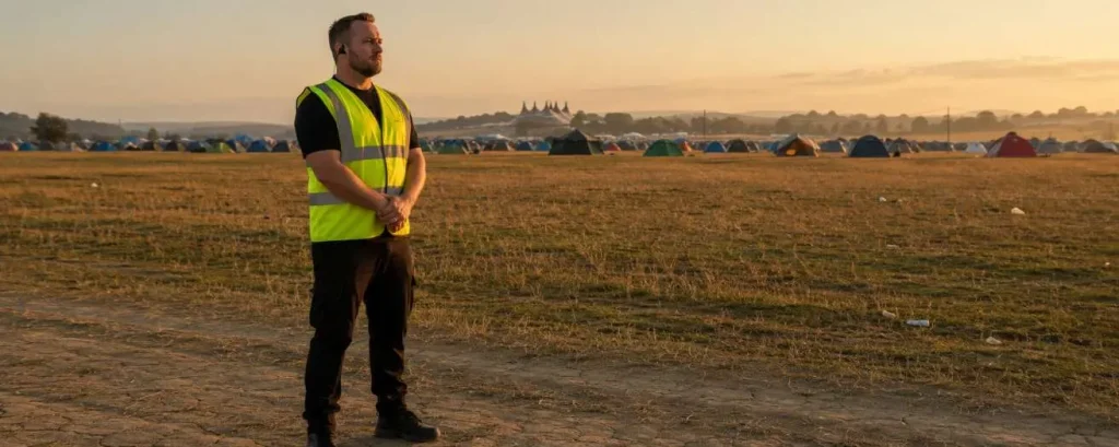 a security officer at a countryside festival
