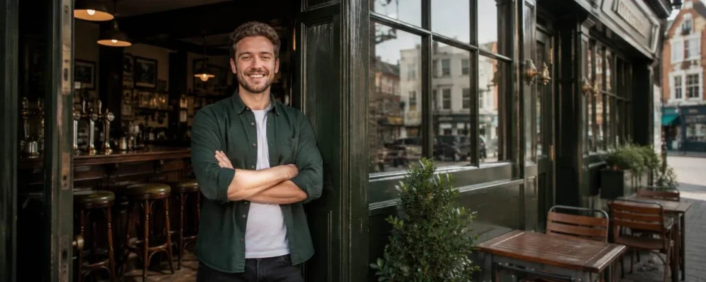 a DPS standing outside a pub