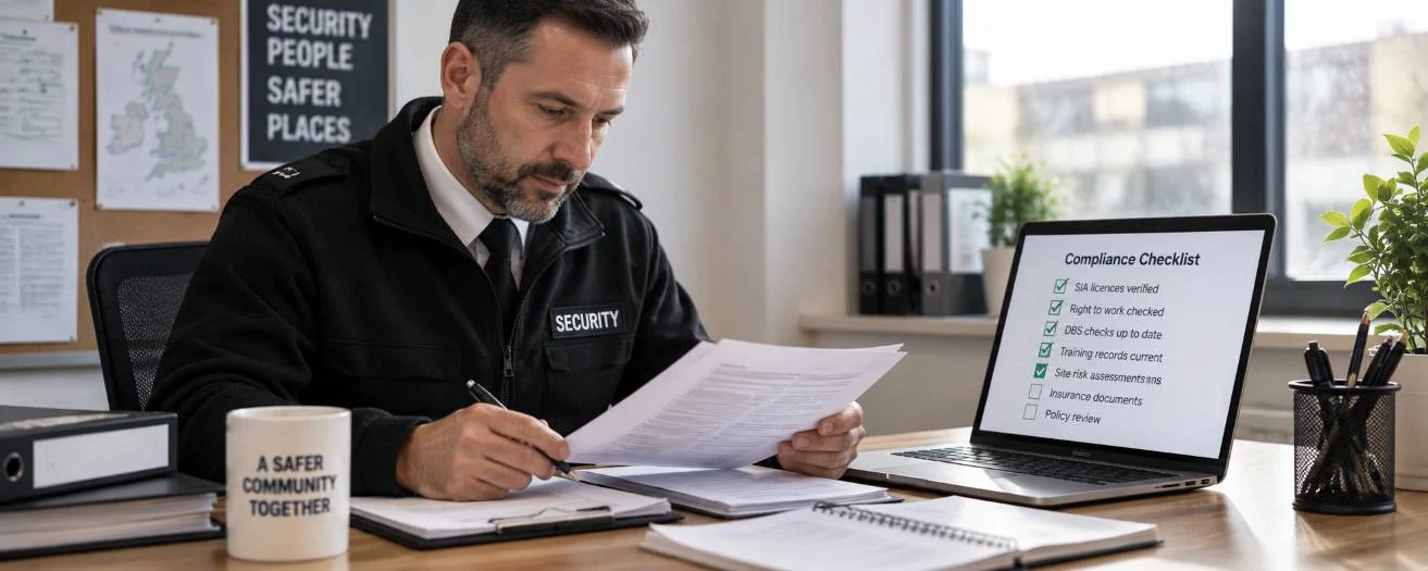 a security employer reviewing compliance docs