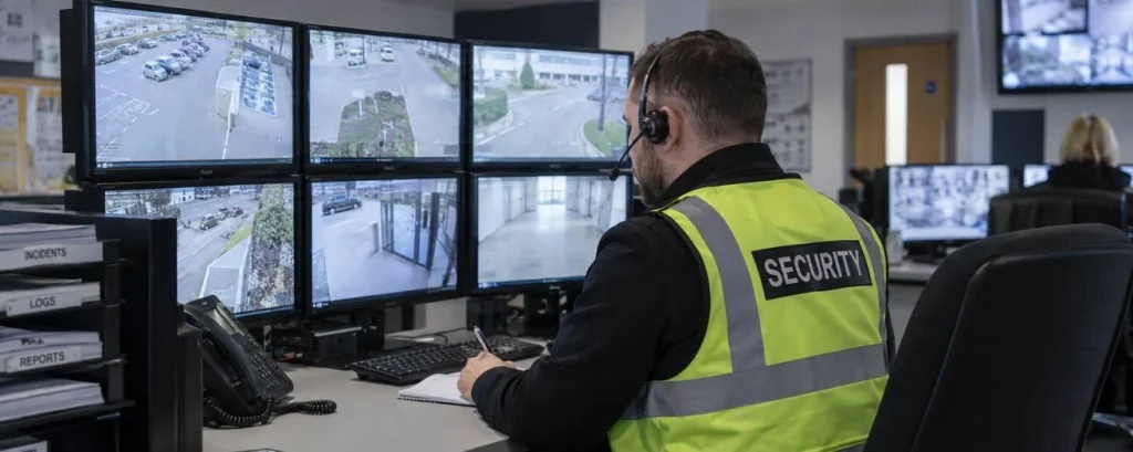 A CCTV operator inside a control room