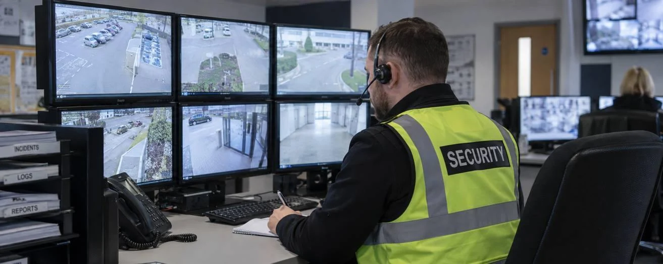 A CCTV operator inside a control room