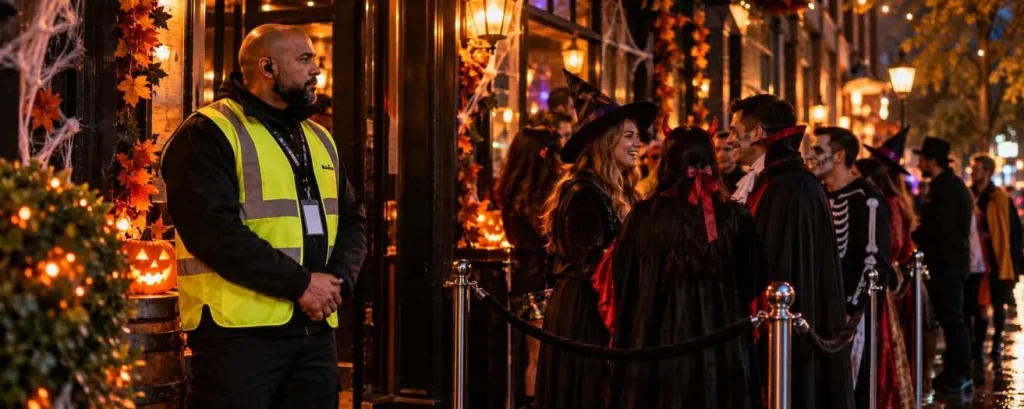 Halloween Nightlife Queue at a Cozy Pub